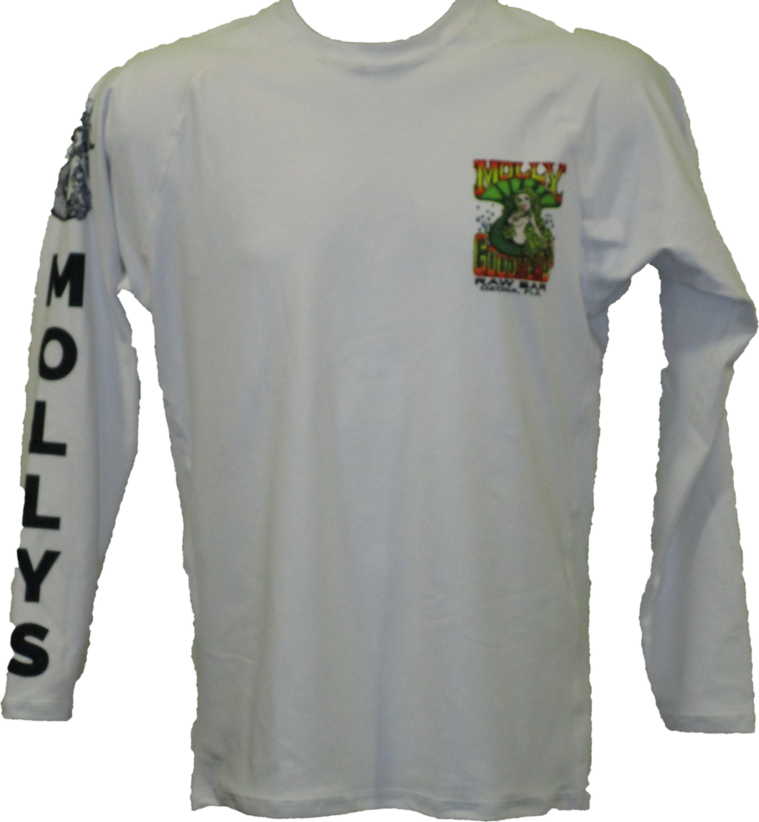 Rash Guard, White Long Sleeved with Small Front/Sleeve Logo Molly